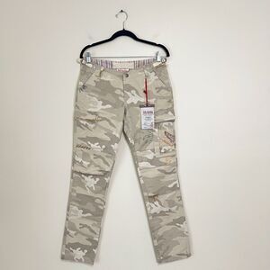 Da-Nang Women’s Cargo Pants Size Small Y2K Indo-Chine Surplus Embroidered Beige